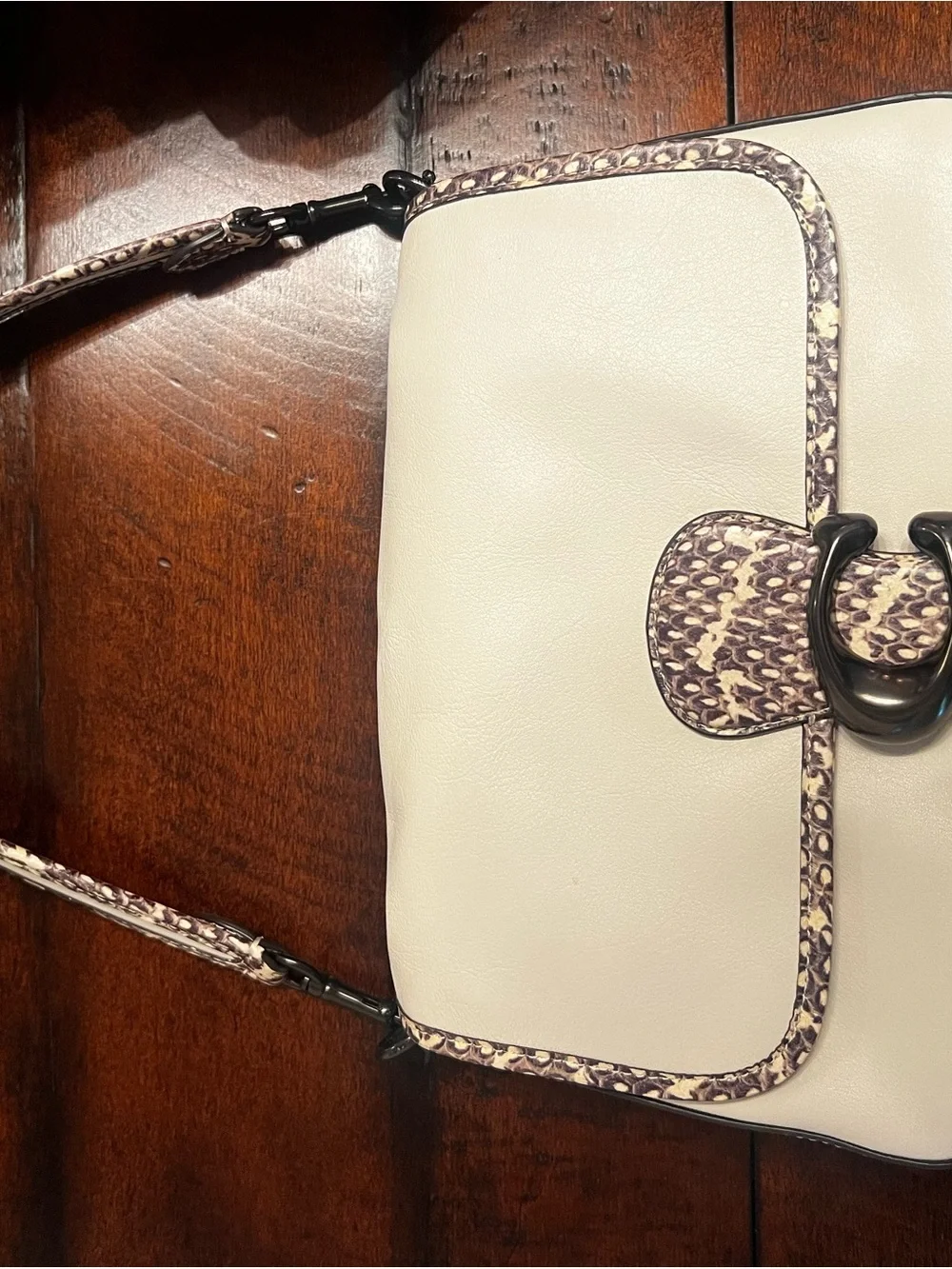 NEW COACH Tabby Handbag — Cream with Snake Print Trim, Gunmetal Hardware